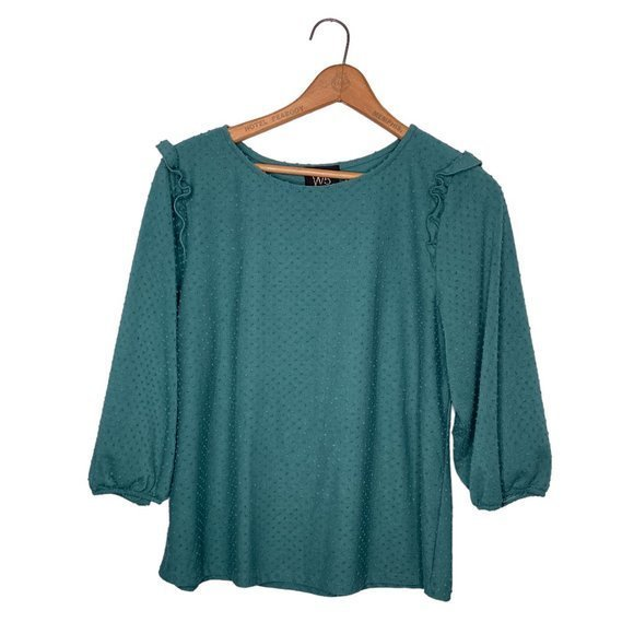 Anthropologie Tops - Anthropologie Medium W5 Concepts Green Swiss Polka Dot Textured Ruffle Knit Top